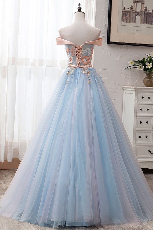 Blue Tulle Lace Long Prom Dress Blue Tulle Lace Formal Dress