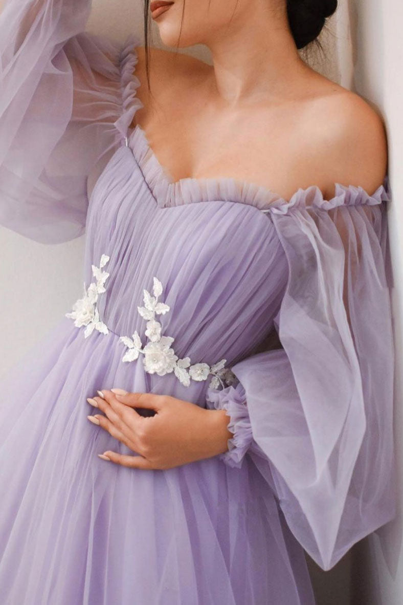 Purple Tulle Long Prom Dress Purple Tulle Formal Dress