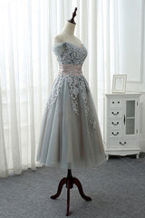 Gray Lace Tulle Prom Dress Gray Lace Evening Dress