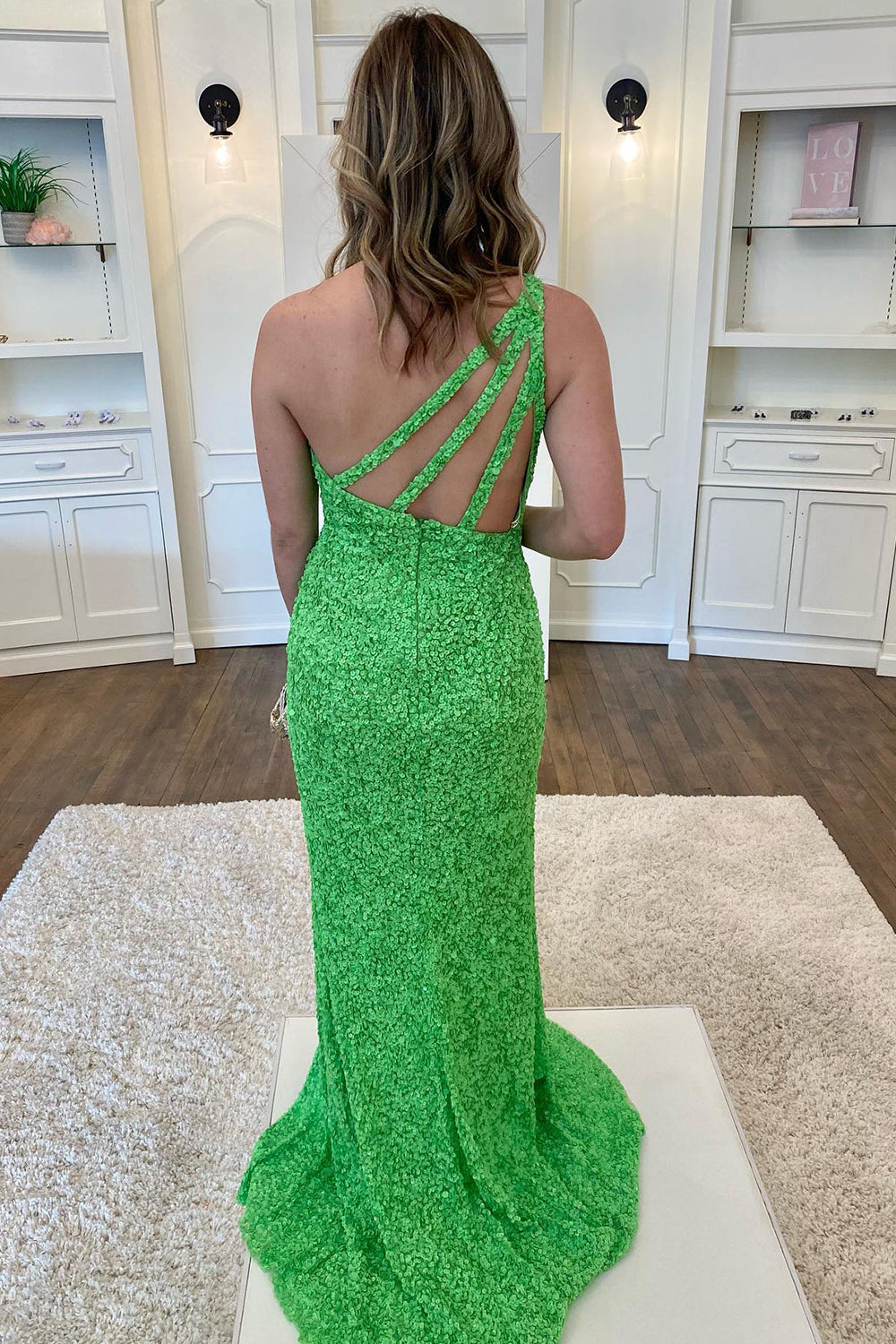 Green Sequin Long Prom Dress with Slit