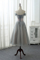 Gray Lace Tulle Prom Dress Gray Lace Evening Dress