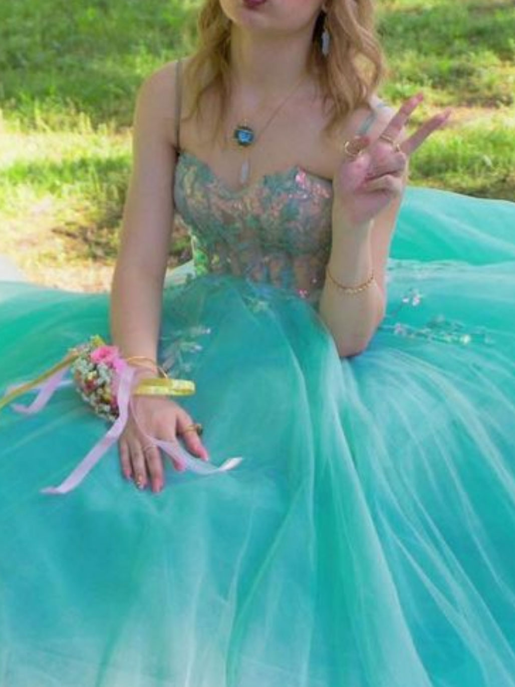 Green Sweetheart Neck Tulle Lace Long Prom Dress Green Formal Dress