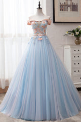 Blue Tulle Lace Long Prom Dress Blue Tulle Lace Formal Dress