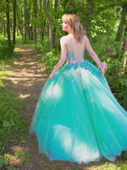 Green Sweetheart Neck Tulle Lace Long Prom Dress Green Formal Dress