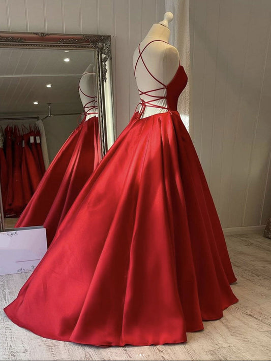 Simple Red Satin Long Prom Dress Red Evening Dress