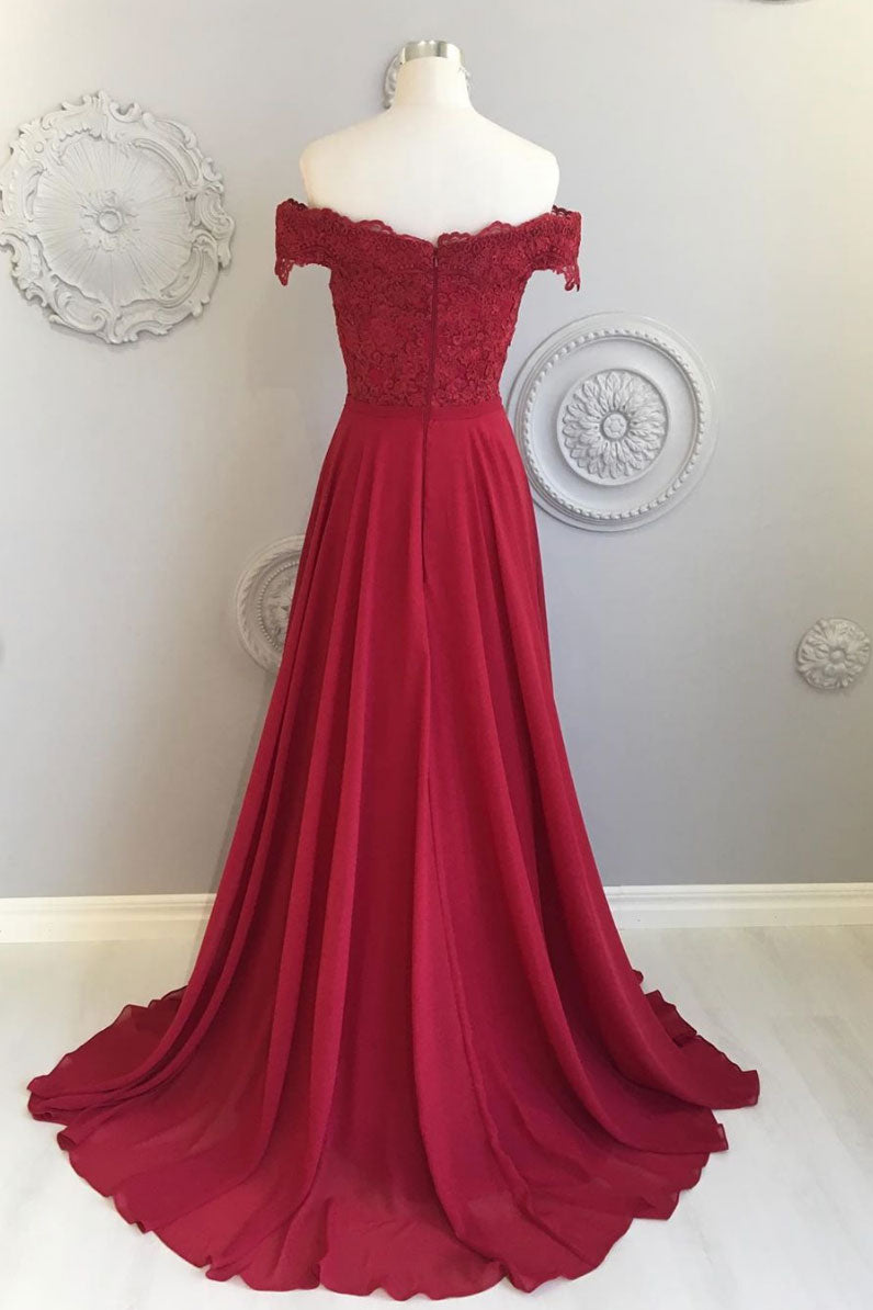 Burgundy Lace Long Prom Dress Burgundy Bridesmaid Gown