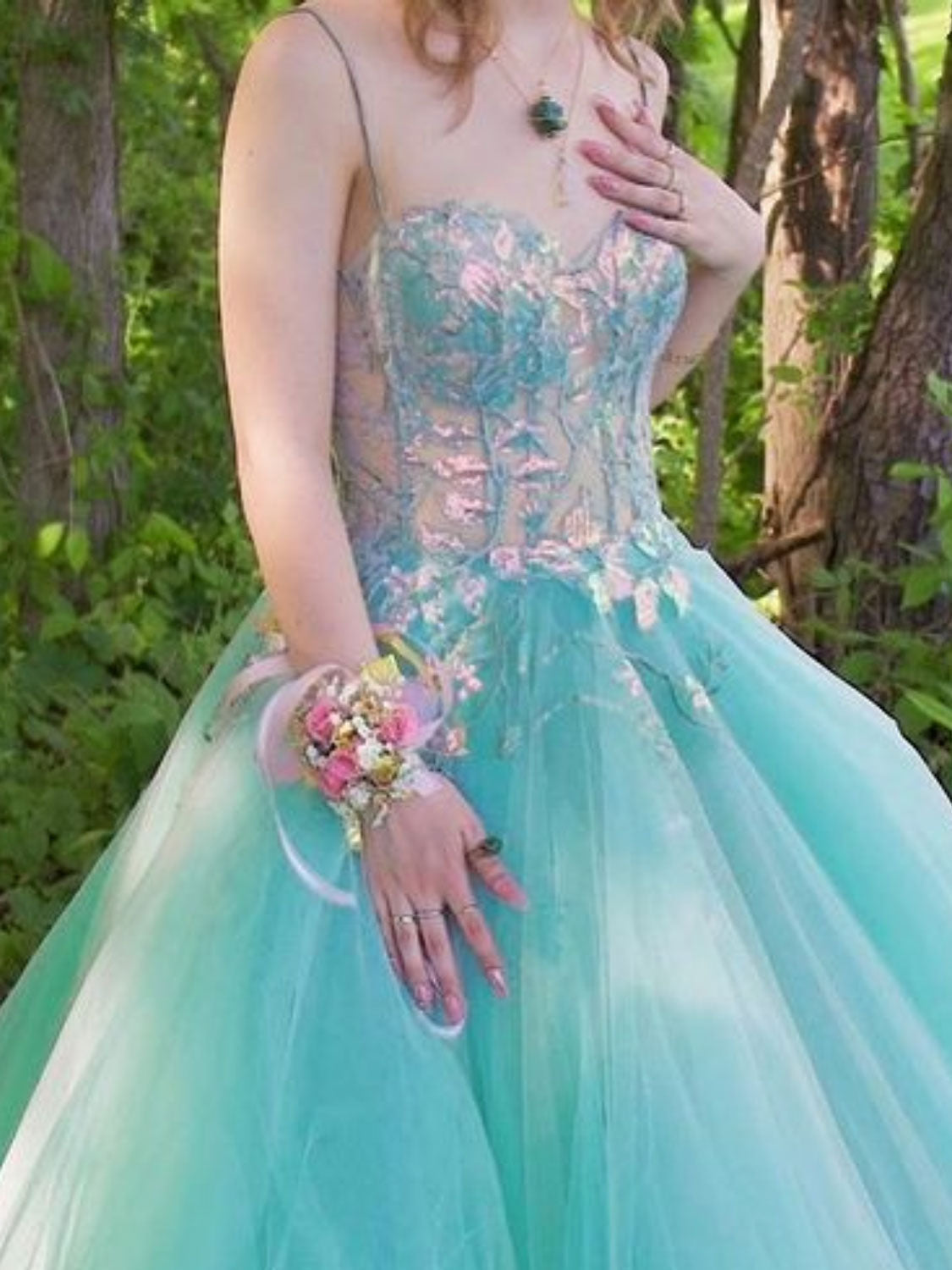 Green Sweetheart Neck Tulle Lace Long Prom Dress Green Formal Dress