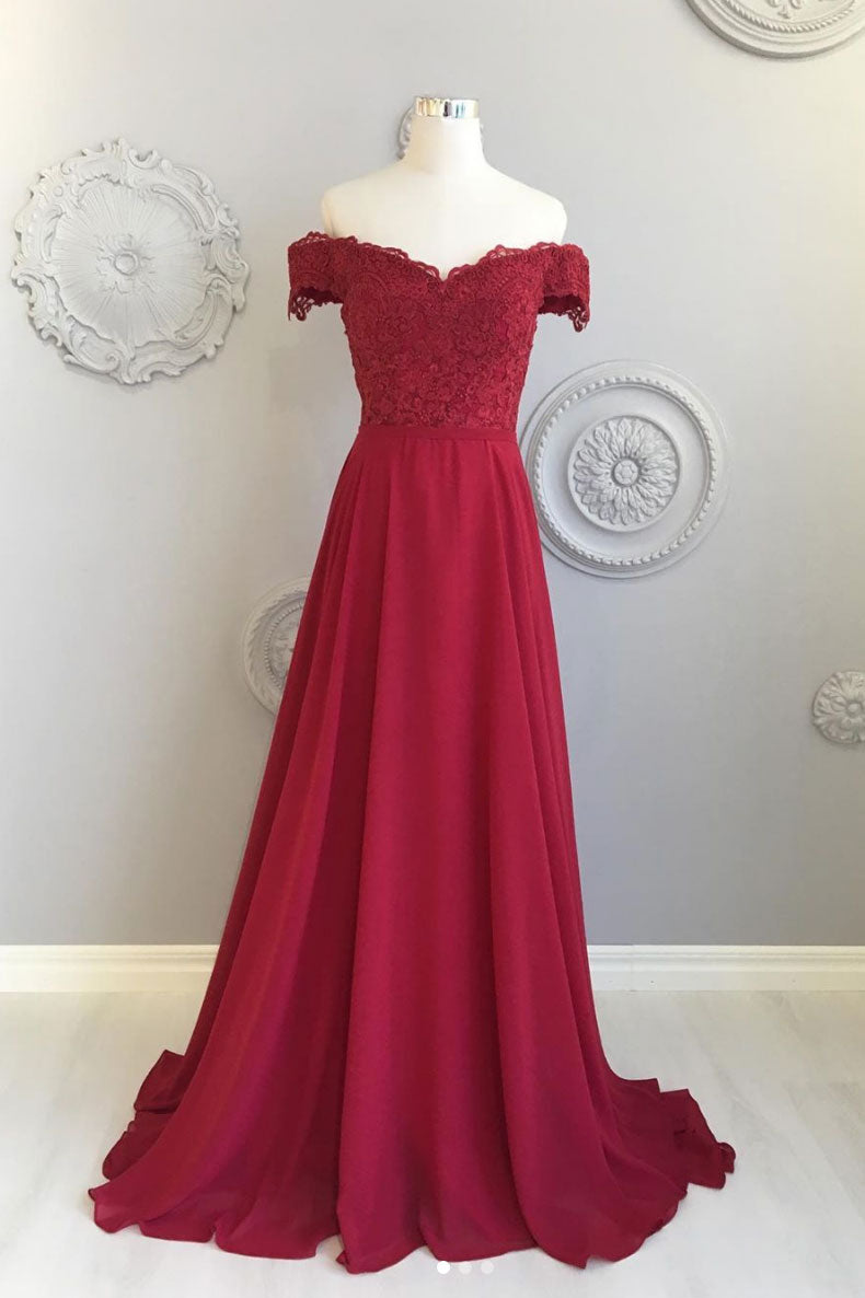 Burgundy Lace Long Prom Dress Burgundy Bridesmaid Gown