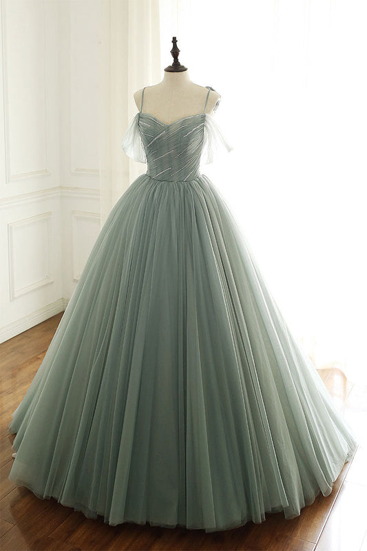 Light Green Tulle Long Prom Dress Green Evening Dress