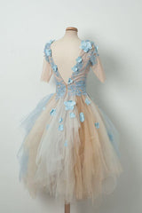 Cute V-Neck Tulle Short Prom Dress Homecoming Dress