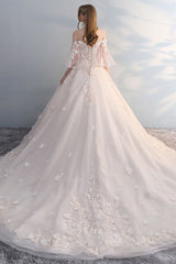 Light Champagne Tulle Lace Appliqu¨¦ Long Prom Dress Champagne Wedding Dress