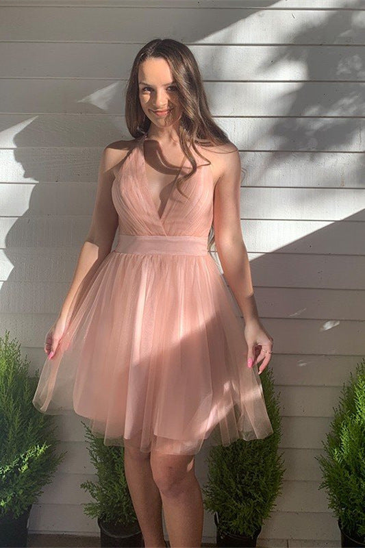 winifred pretty a line blush deep sexy v neck tulle homecoming dress