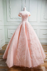 Pink Sweetheart Tulle Lace Long Prom Gown Pink Lace Formal Dress