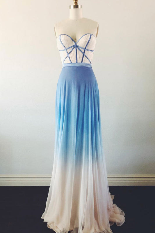 Simple Sweetheart Neck Blue Long Prom Dress Blue Evening Dress