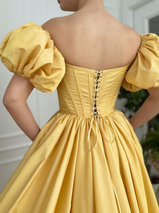 Simple Yellow Satin Long Prom Dress Yellow Evening Dress