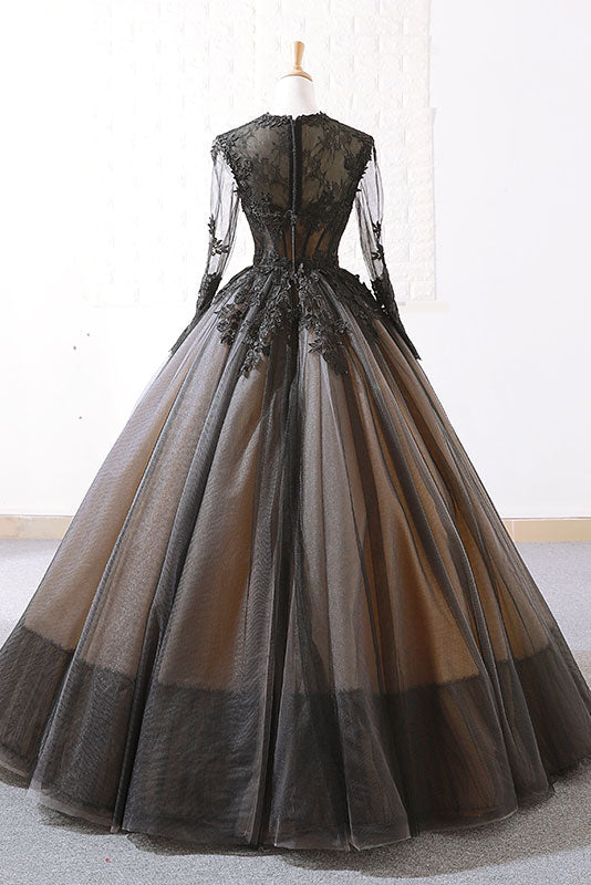 Black Tulle Lace Long Prom Dress Tulle Lace Evening Dress