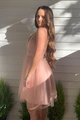 winifred pretty a line blush deep sexy v neck tulle homecoming dress