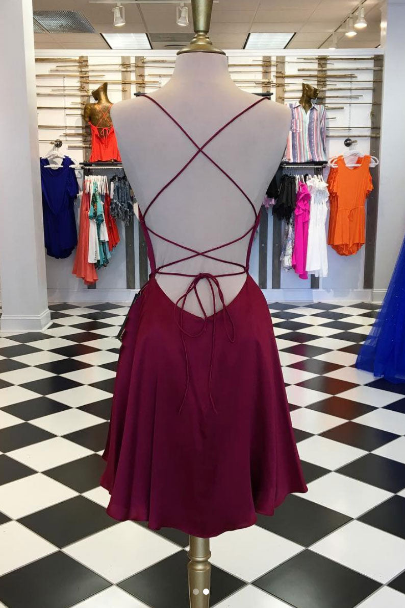 Burgundy Satin Short Prom Dress Burgundy Short Homecoming Dress