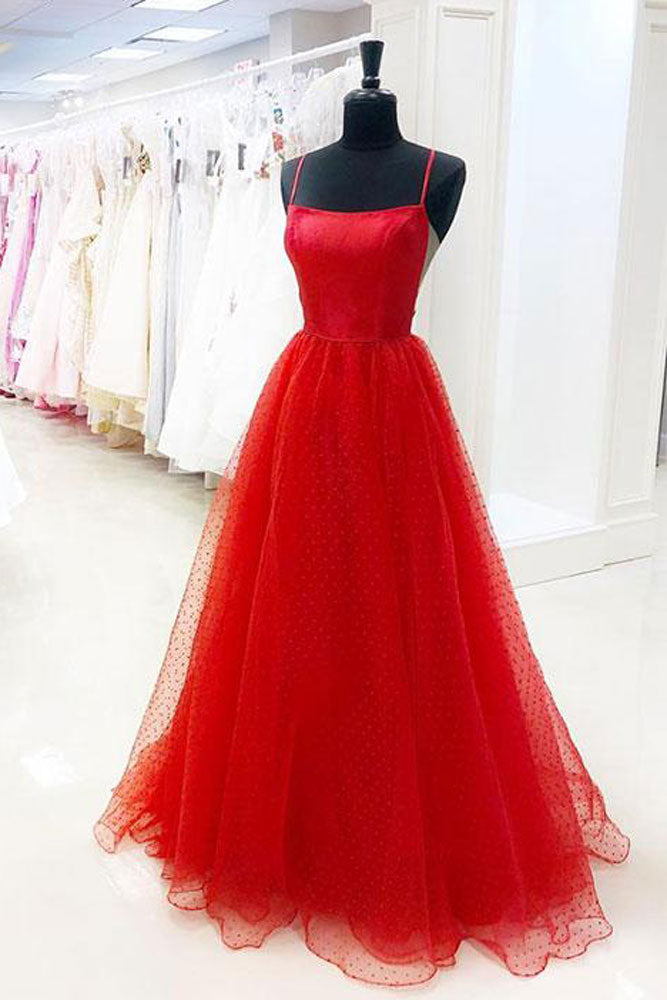 Red Tulle Long Prom Dress Red Tulle Evening Dress