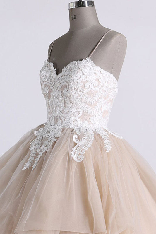 Champagne Sweetheart Tulle Lace Long Prom Dress Tulle Formal Dress