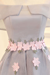 Gray Applique High Low Prom Dress Gray Evening Dress