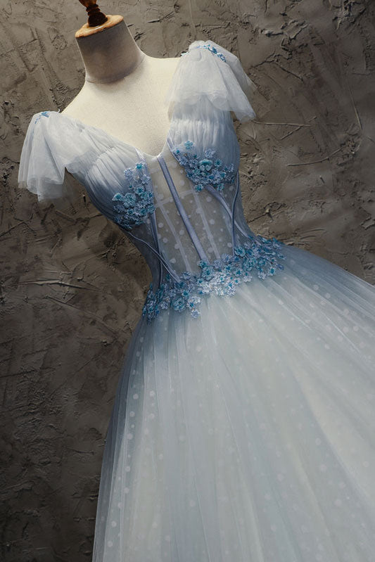 Light Blue Tulle Long Prom Dress Blue Tulle Evening Dress