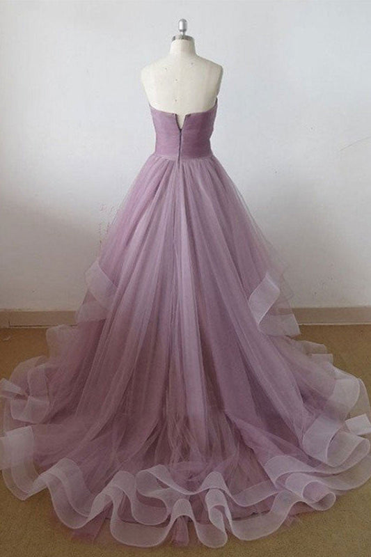 Simple Sweetheart Neck Tulle Long Prom Dress Tulle Evening Gown