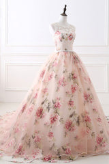 Unique Round Neck Printing Long Prom Gown Evening Gown