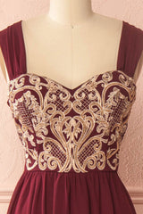 Burgundy Chiffon Lace Appliqu¨¦ Long Prom Dress Burgundy Evening Dress