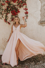 Simple V-Neck Chiffon Long Prom Dress Chiffon Evening Dress