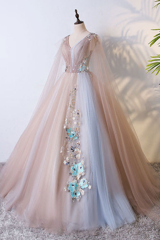 Champagne Tulle Long Prom Dress Champagne Tulle Evening Dress