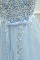 Cute Round Neck Lace Tulle Blue Prom Dress Homecoming Dress