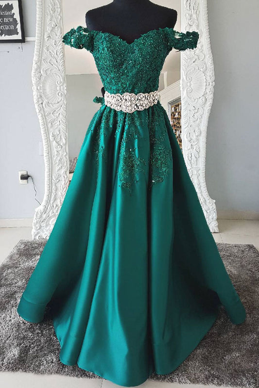 Green Sweetheart Neck Satin Lace Long Prom Dress Green Evening Gown