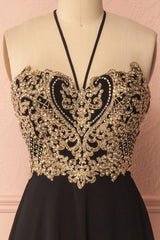 Black Sweetheart Lace Appliqu¨¦ Long Prom Dress Black Evening Dress