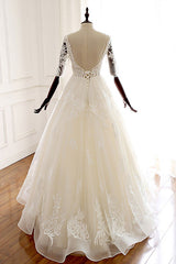 White V-Neck Tulle Lace Long Prom Dress White Tulle Wedding Gown