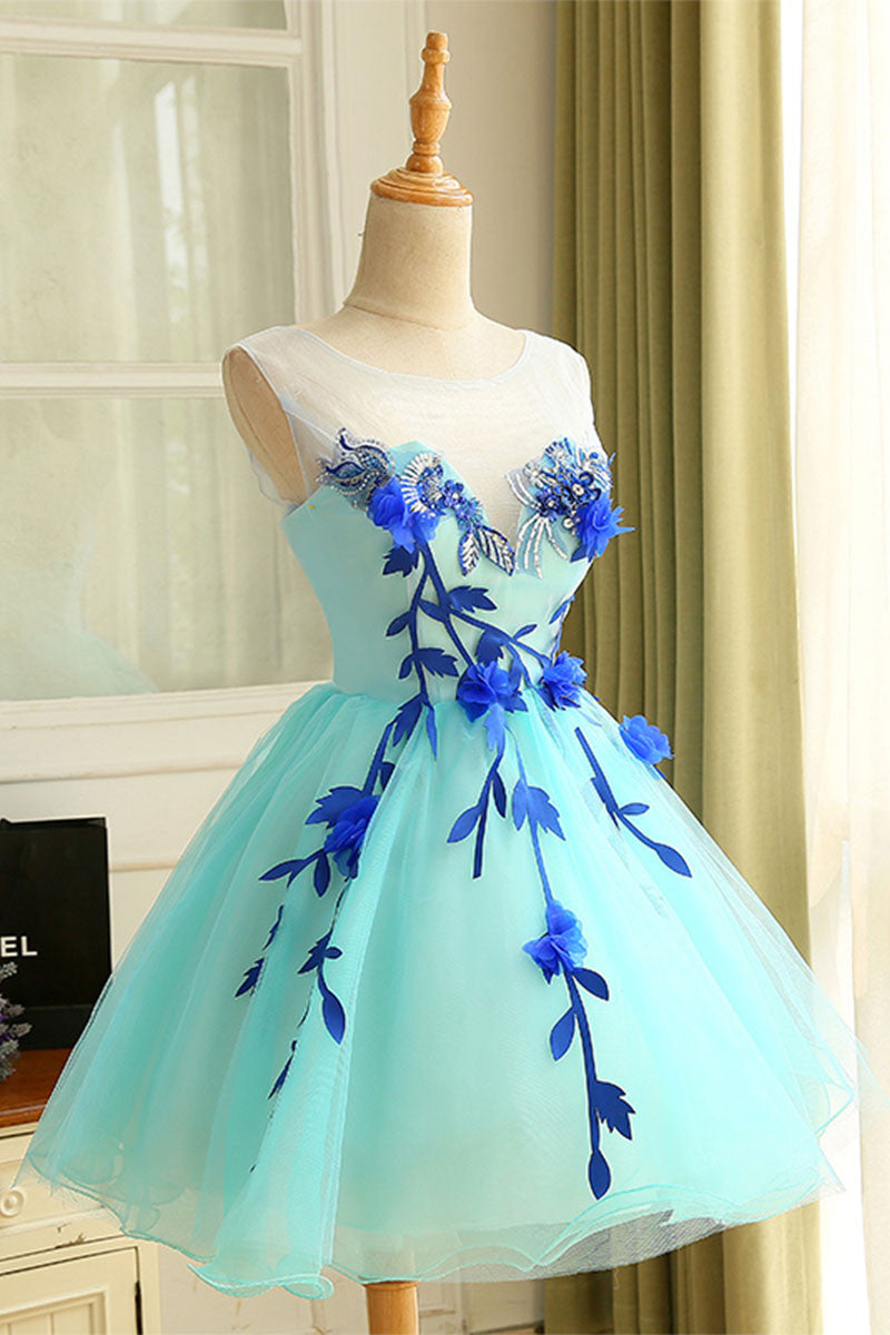 Cute Blue Organza Short Prom Dress Cute Homecoming Dress