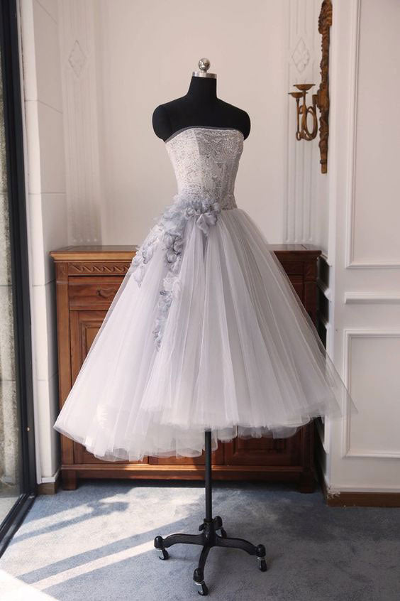 Gray Sweetheart Neck Tulle Short Prom Dress Gray Tulle Homecoming Dress