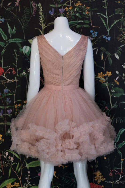 Champagne Pink Tulle Short Prom Dress Champagne Tulle Formal Dress