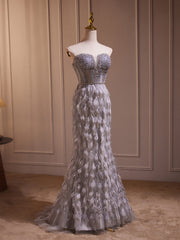 Unique Sweetheart Neck Mermaid Gray Long Prom Dress with Beads