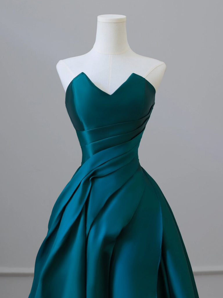 A-Line Satin Green Long Prom Dress Green Satin Long Formal Dress