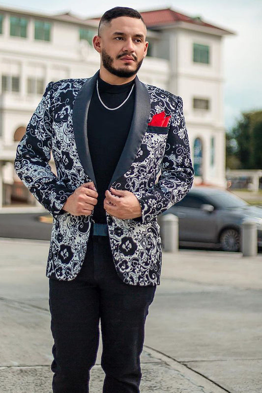 Unique Print Black Prom Blazer for Men