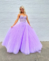 Pink A Line Tiered Sweetheart Long Corset Prom Dress