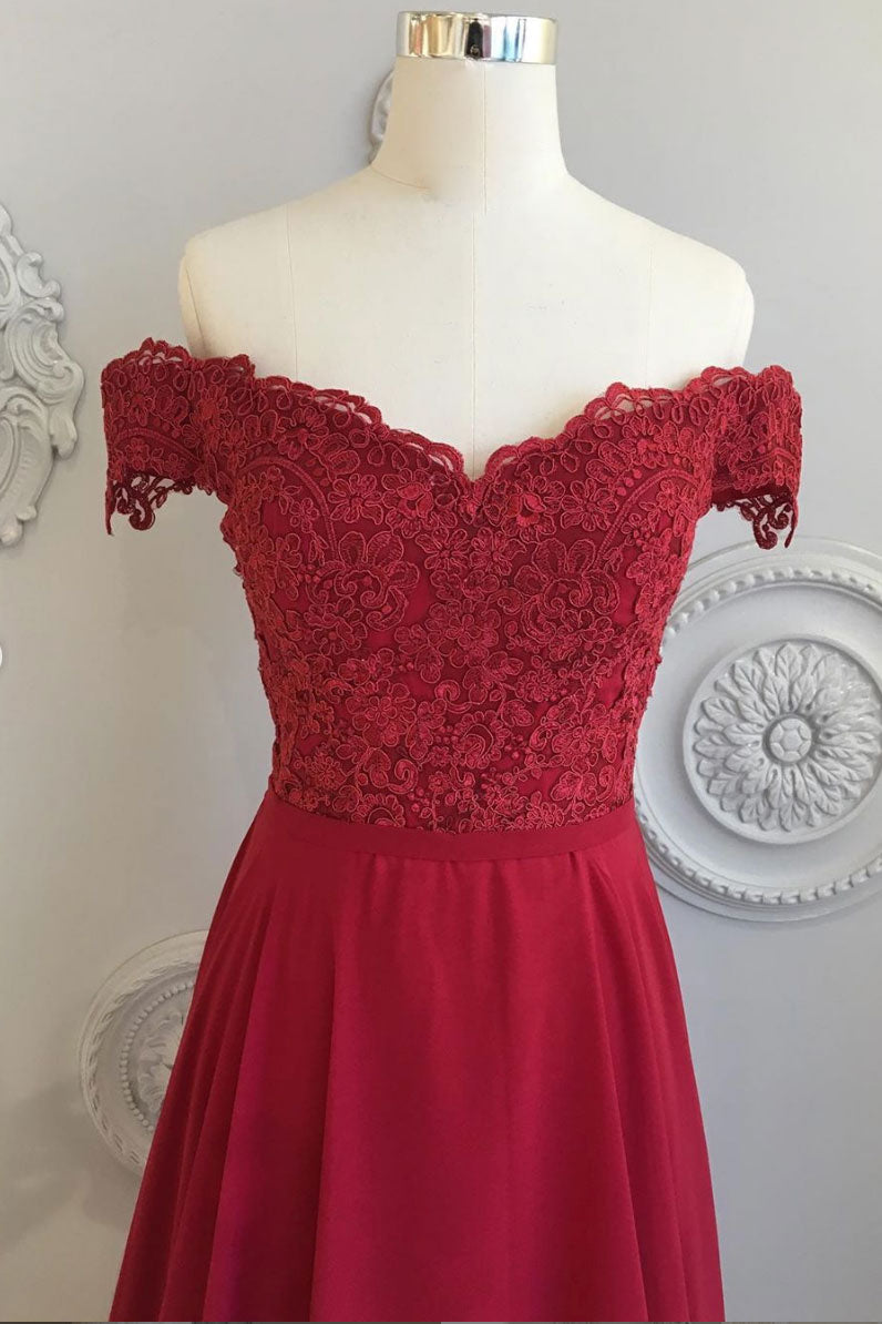 Burgundy Lace Long Prom Dress Burgundy Bridesmaid Gown