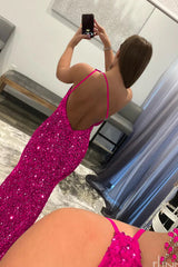 Sparkly Hot Pink Mermaid Sequins Long Prom Dress