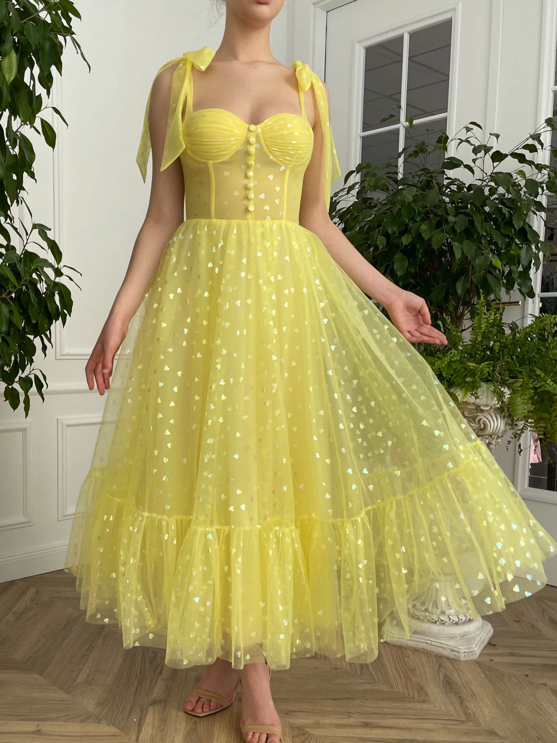 Yellow Sweetheart Neck Tulle Short Prom Dress Yellow Homecoming Dress