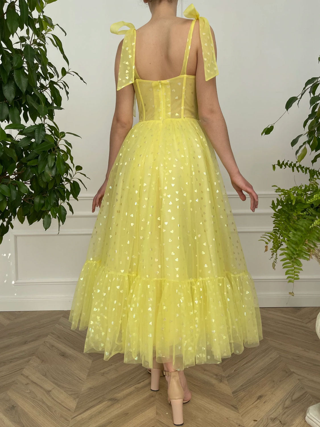 Yellow Sweetheart Neck Tulle Short Prom Dress Yellow Homecoming Dress