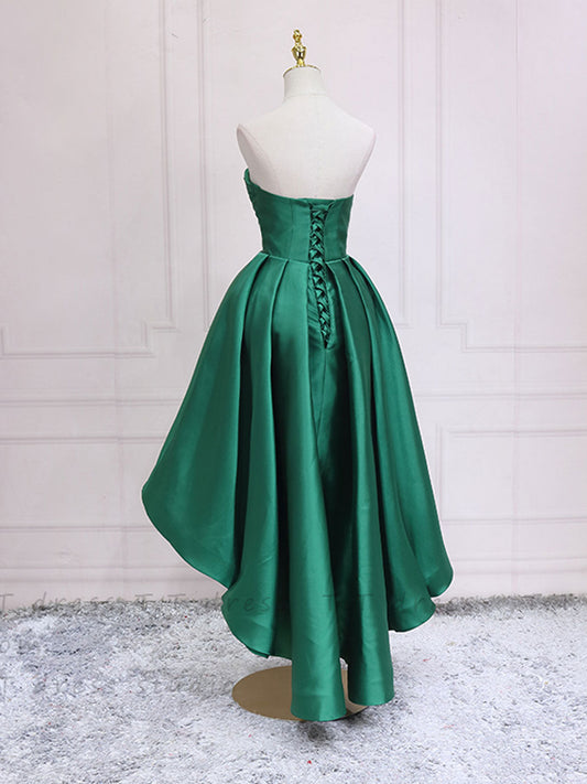 Simple Sweetheart Neck Green High-Low Prom Dress Green Homecoming Dress