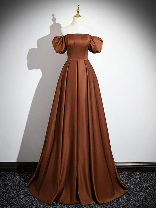 Simple Satin Brown Long Prom Dress Brown Long Evening Dress