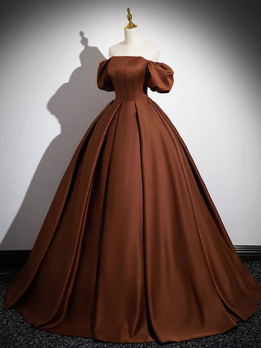 Simple Satin Brown Long Prom Dress Brown Long Evening Dress