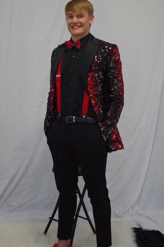 Glittering Burgundy Sequins Peak Lapel Men's Prom Homecoming Jacket